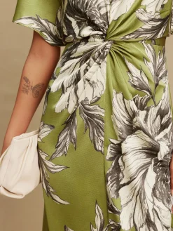 - Textured Satin Short Sleeve Twist Front Midi Dress*Next