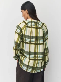 Groen/ecru geruit - Blouse met V-hals en lange mouwen*Next Clearance