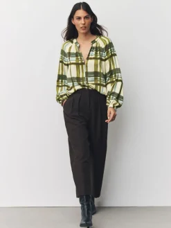 Groen/ecru geruit - Blouse met V-hals en lange mouwen*Next Clearance