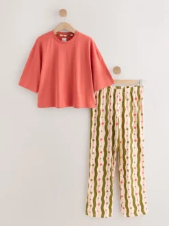 Groen/ecru gestreept - Katoenen pyjama met korte mouw*Next Online