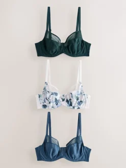 Groen/Marineblauw/Marineblauwe print - DD+ niet-gewatteerde beha's met volledige cup, verpakking van 3 met zijsteun*Next