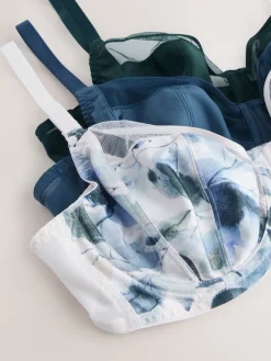 Groen/Marineblauw/Marineblauwe print - DD+ niet-gewatteerde beha's met volledige cup, verpakking van 3 met zijsteun*Next