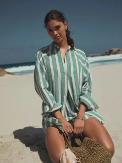 Groen/wit - Zomeroverhemd van linnen*Next Online