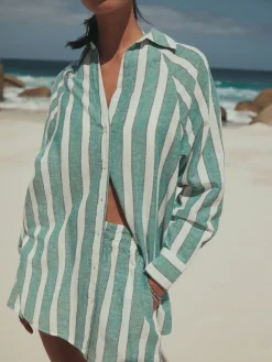 Groen/wit - Zomeroverhemd van linnen*Next Online