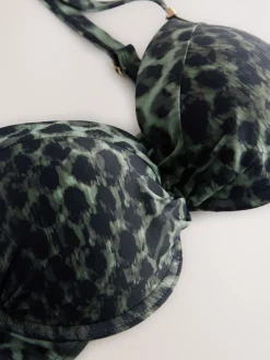 Groen/Zwart luipaardprint - Buikcorrigerende bikinitop met vulling en beugel*Next Discount