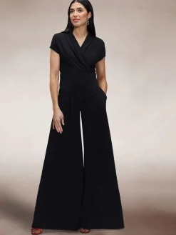 Black Cap Sleeved Wide Leg Jumpsuit*Hot Squash