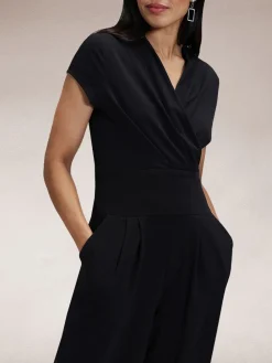 Black Cap Sleeved Wide Leg Jumpsuit*Hot Squash