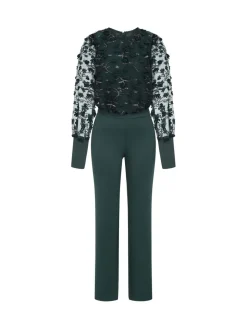 Groene jumpsuit van pontéstof met blousonmouwen*Hot Squash