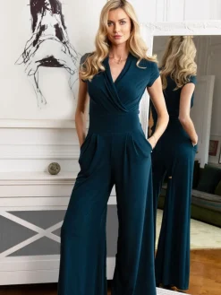 HotSquash - Blauwgroene jumpsuit met kapmouwtjes en wijde pijpen*Hot Squash New