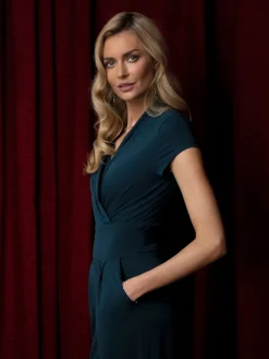 HotSquash - Blauwgroene jumpsuit met kapmouwtjes en wijde pijpen*Hot Squash New