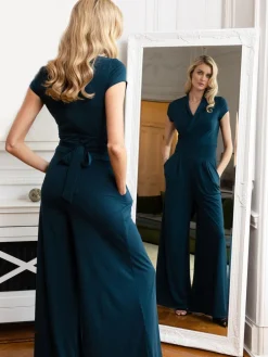 HotSquash - Blauwgroene jumpsuit met kapmouwtjes en wijde pijpen*Hot Squash New