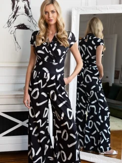 HotSquash zwarte jersey jumpsuit met wijduitlopende pijpen*Hot Squash Outlet