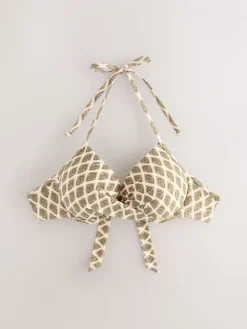 Houtblok Khaki Groen/Cream folie - Bikinibeugeltop met vulling en lage decolleté*Next Outlet