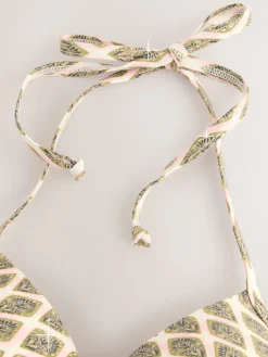 Houtblok Khaki Groen/Cream folie - Bikinibeugeltop met vulling en lage decolleté*Next Outlet