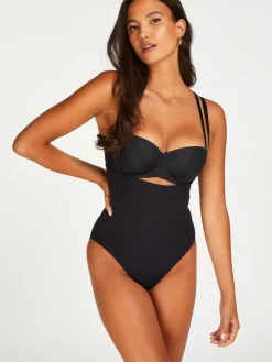 Hunkemöller - Naadloze zwarte shapewear bodysuit met hoge taille en open voorkant*Hunkemoller New