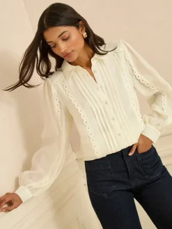 Ivoor - Long Sleeve Button Through Lace Trim Shirt*Love & Roses Outlet