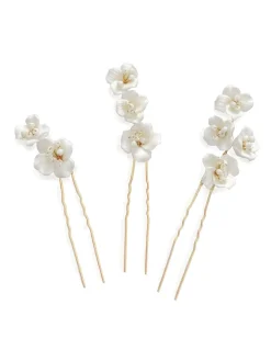 set van Fleur gebloemde keramische haarspelden*Ivory & Co Clearance