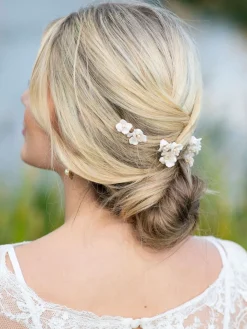 set van Fleur gebloemde keramische haarspelden*Ivory & Co Clearance