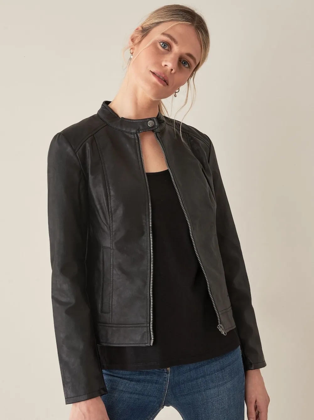 kraagloze imitatieleren 100% katoenen jack*JDY Clearance