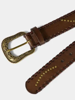 Patterned Leather Belt With Gold Buckle & Studs Earrings*Joe Browns New