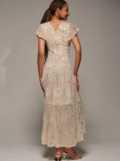 Frill Short Sleeve Sequin Maxi Dress*Jolie Moi Outlet