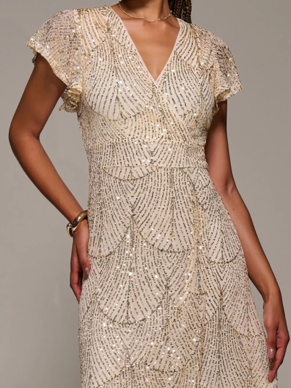 Frill Short Sleeve Sequin Maxi Dress*Jolie Moi Outlet