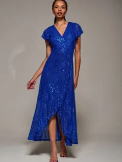 Frill Short Sleeve Sequin Maxi Dress*Jolie Moi Outlet