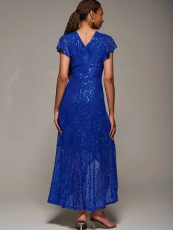 Frill Short Sleeve Sequin Maxi Dress*Jolie Moi Outlet