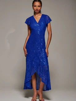 Frill Short Sleeve Sequin Maxi Dress*Jolie Moi Outlet