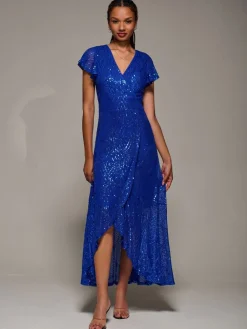 Frill Short Sleeve Sequin Maxi Dress*Jolie Moi Outlet