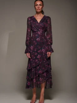 Long Sleeve Ruffle Hem Mesh Maxi Dress*Jolie Moi Online