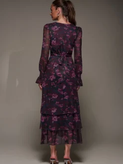 Long Sleeve Ruffle Hem Mesh Maxi Dress*Jolie Moi Online