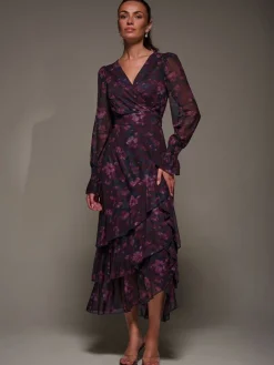 Long Sleeve Ruffle Hem Mesh Maxi Dress*Jolie Moi Online