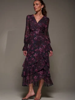 Long Sleeve Ruffle Hem Mesh Maxi Dress*Jolie Moi Online