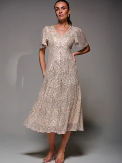 Sequin Angel Sleeve Fit & Flare Midaxi Dress*Jolie Moi