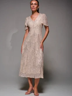 Sequin Angel Sleeve Fit & Flare Midaxi Dress*Jolie Moi