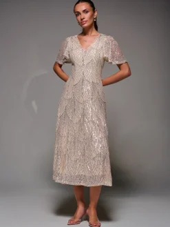 Sequin Angel Sleeve Fit & Flare Midaxi Dress*Jolie Moi