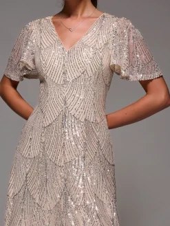 Sequin Angel Sleeve Fit & Flare Midaxi Dress*Jolie Moi