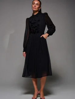 Textured Chiffon Ruffle Shirt Dress*Jolie Moi