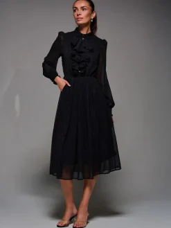 Textured Chiffon Ruffle Shirt Dress*Jolie Moi