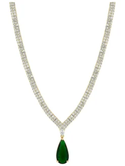 kraagketting met zirkoontjes en smaragdgroene peervormige hanger in geschenkdoosje*Jon Richard Sale