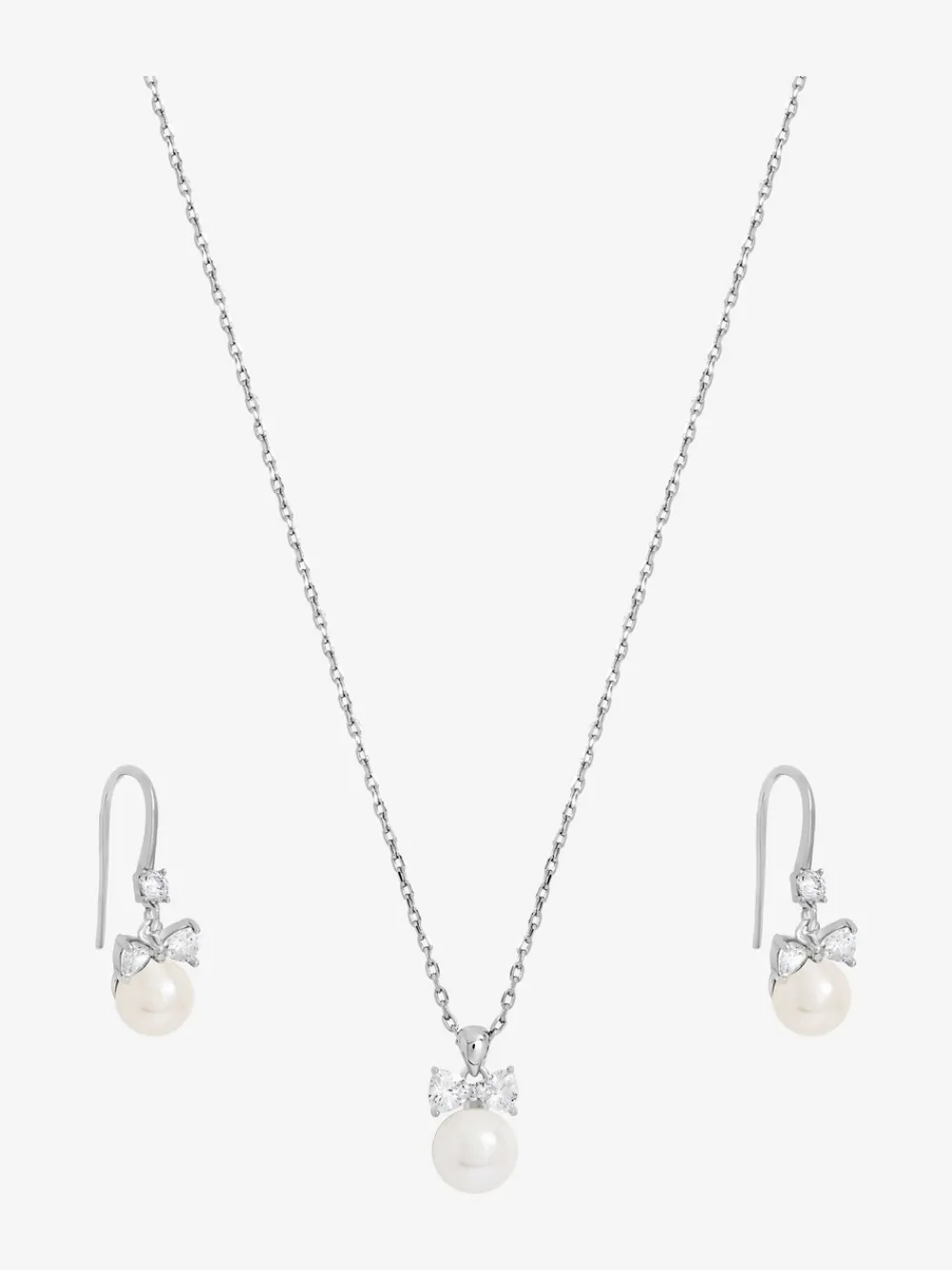 Rhodium Plated Crystal Bow and Pearl Drop Set Gift Box*Jon Richard Discount