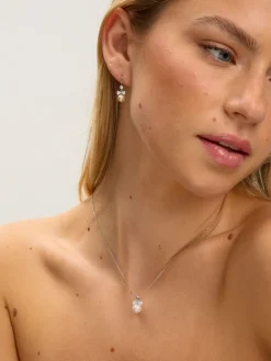 Rhodium Plated Crystal Bow and Pearl Drop Set Gift Box*Jon Richard Discount