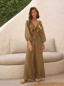 Kakigroen - 100% linnen Premium broek met wijde pijpen*Next Discount