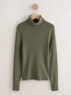 Kakigroen - Geribde trui met rolkraag en wol*Next Sale