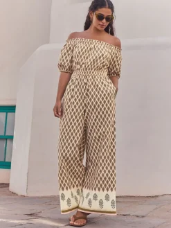 - Jumpsuit met blote schouders en wijde pijpen van 100% katoen*Next Hot