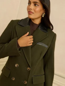 - lange jas met Double breasted van PU imitatieleer en kraag*Love & Roses Online