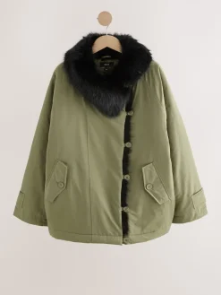 Kakigroen - Parka with Contrast Faux Fur Trim*Next Sale
