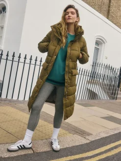 Kakigroen - Regenbestendige gewatteerde lange jas met capuchon*Next Discount