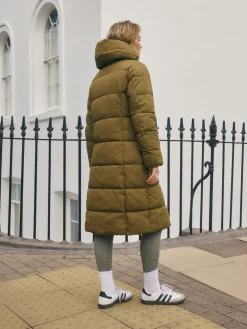 Kakigroen - Regenbestendige gewatteerde lange jas met capuchon*Next Discount